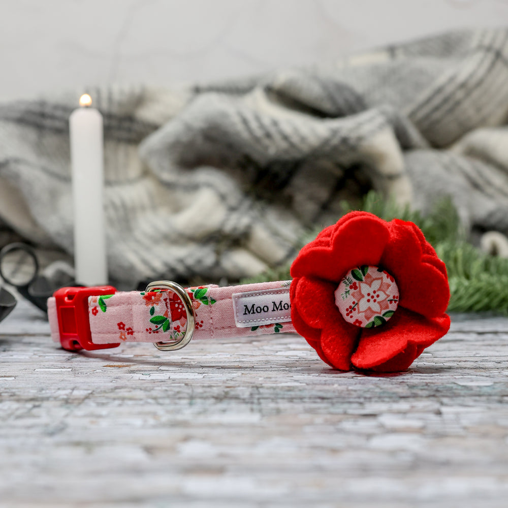 'POINSETTIA' DOG COLLAR FELT FLOWER IN PINK