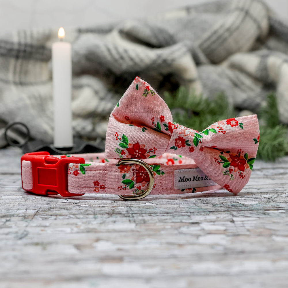 'POINSETTIA' DOG BOW TIE IN PINK