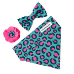 LAST CHANCE 'FIERCE' DOG BANDANA IN TEAL LEOPARD PRINT