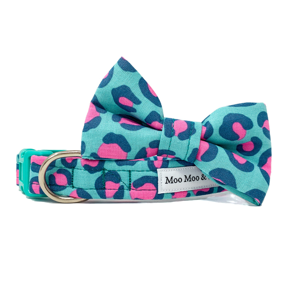 LAST CHANCE 'FIERCE' DOG BANDANA IN TEAL LEOPARD PRINT