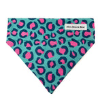 LAST CHANCE 'FIERCE' DOG BANDANA IN TEAL LEOPARD PRINT