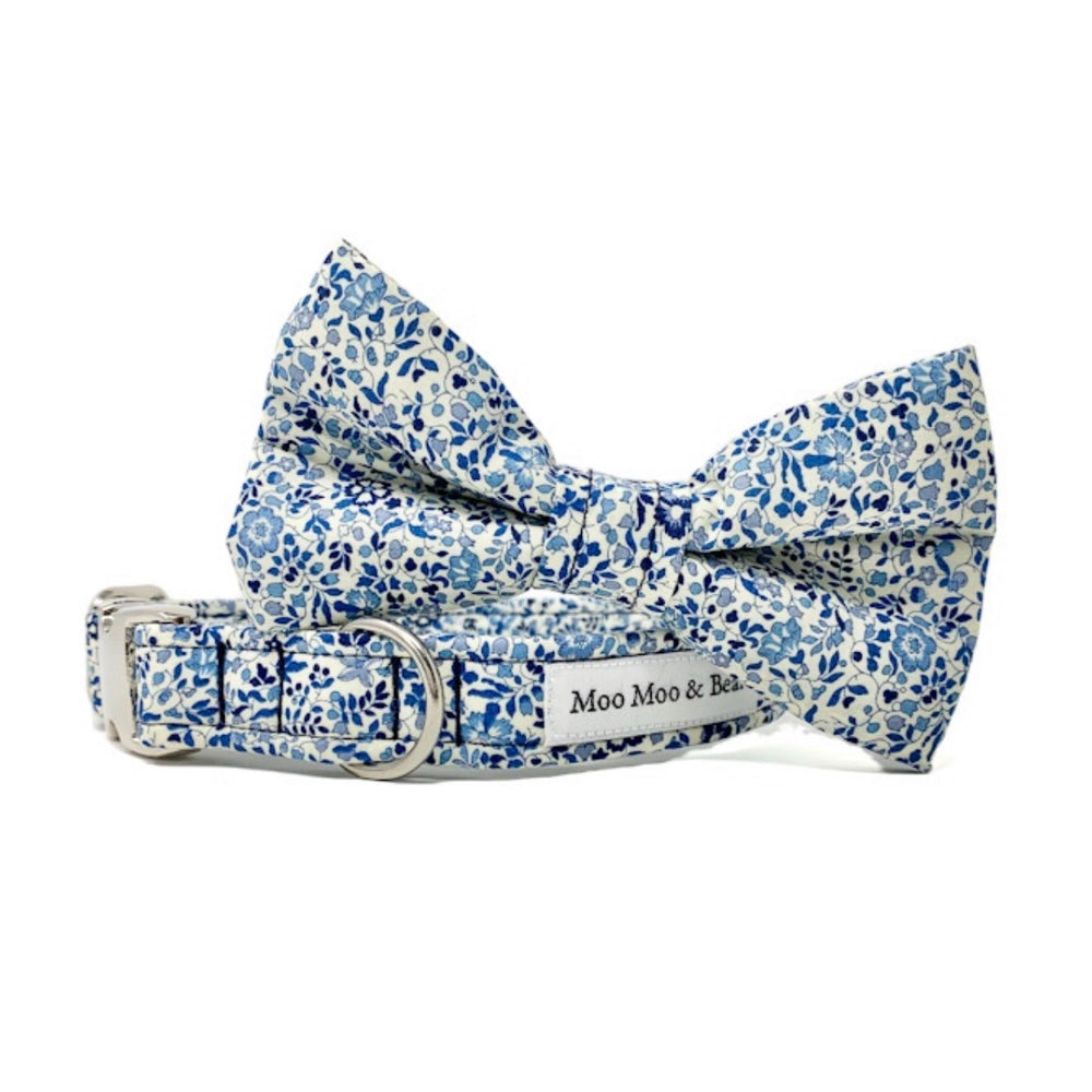 LIBERTY OF LONDON KATIE AND MILLIE BLUE TONE DOG COLLAR FLOWER